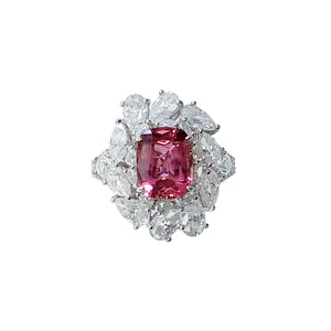 2024-047 TRACY FLOWER FANCY HALO- BERRY PINK LONG CUSHION 2.69CT