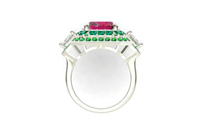 2023-101 SHATARA DOUBLE HALO COCKTAIL RING - RED EMERALD