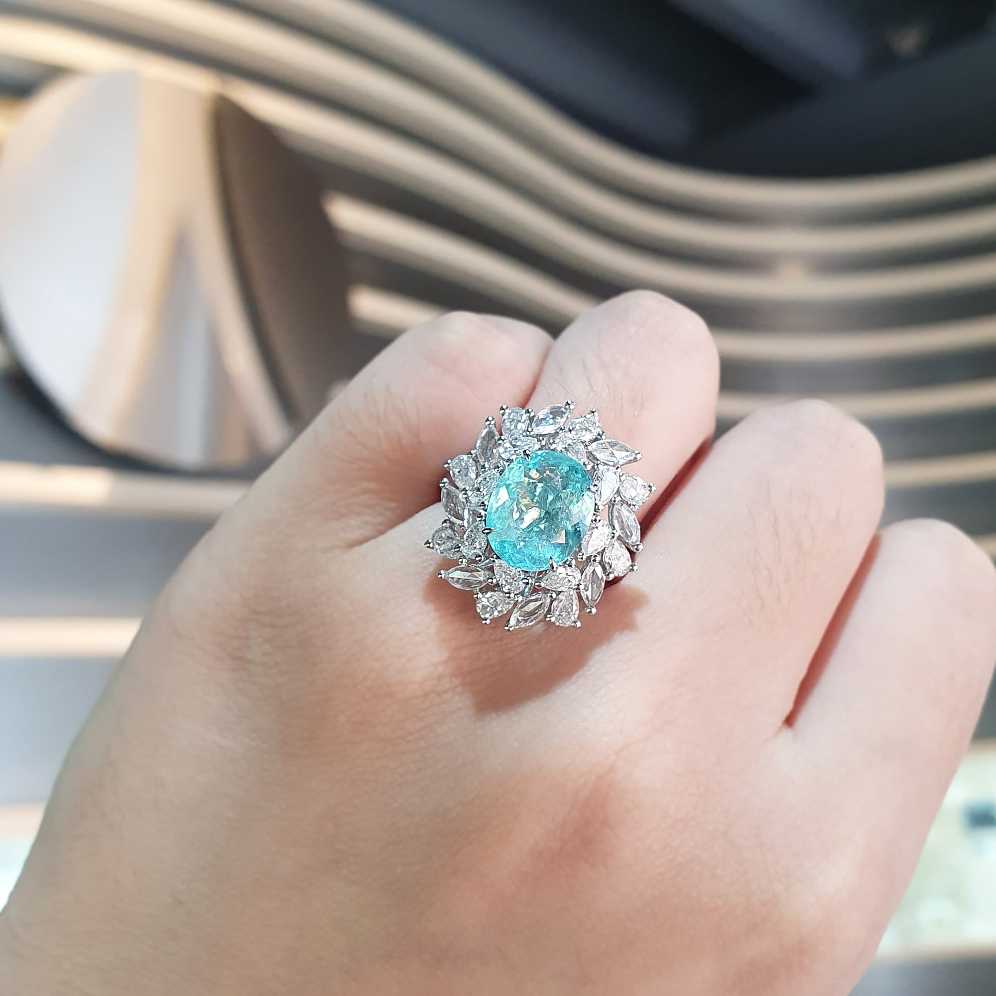 TOROIDO PARAIBA TOURMALINE FANCY HALO RING AU463