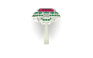 2023-101 SHATARA DOUBLE HALO COCKTAIL RING - RED EMERALD